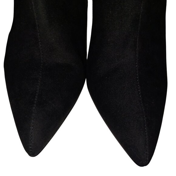 Black Suede Side Zip Pointed Toe Multi Color Rhinestone Block Heel Bootie SZ 7M - Picture 8 of 14